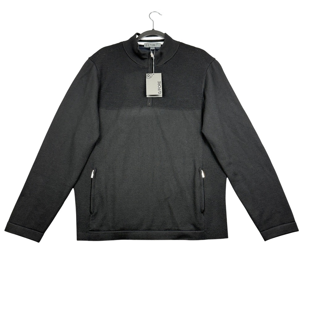 G/Fore Wind Breaker Merino Quarter Zip Pullover‎ Mens L Black #GMS000015 New